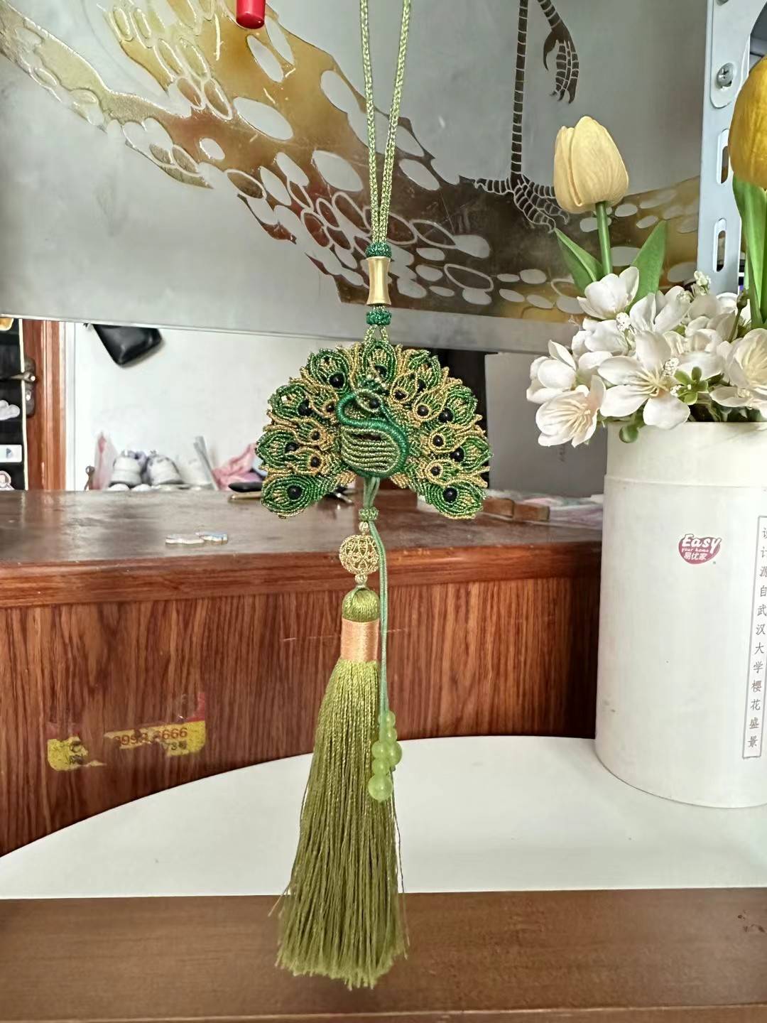 翠羽金雀流苏挂件