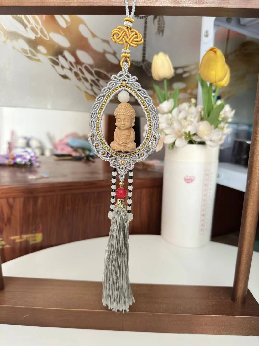 灰韵禅心流苏挂件